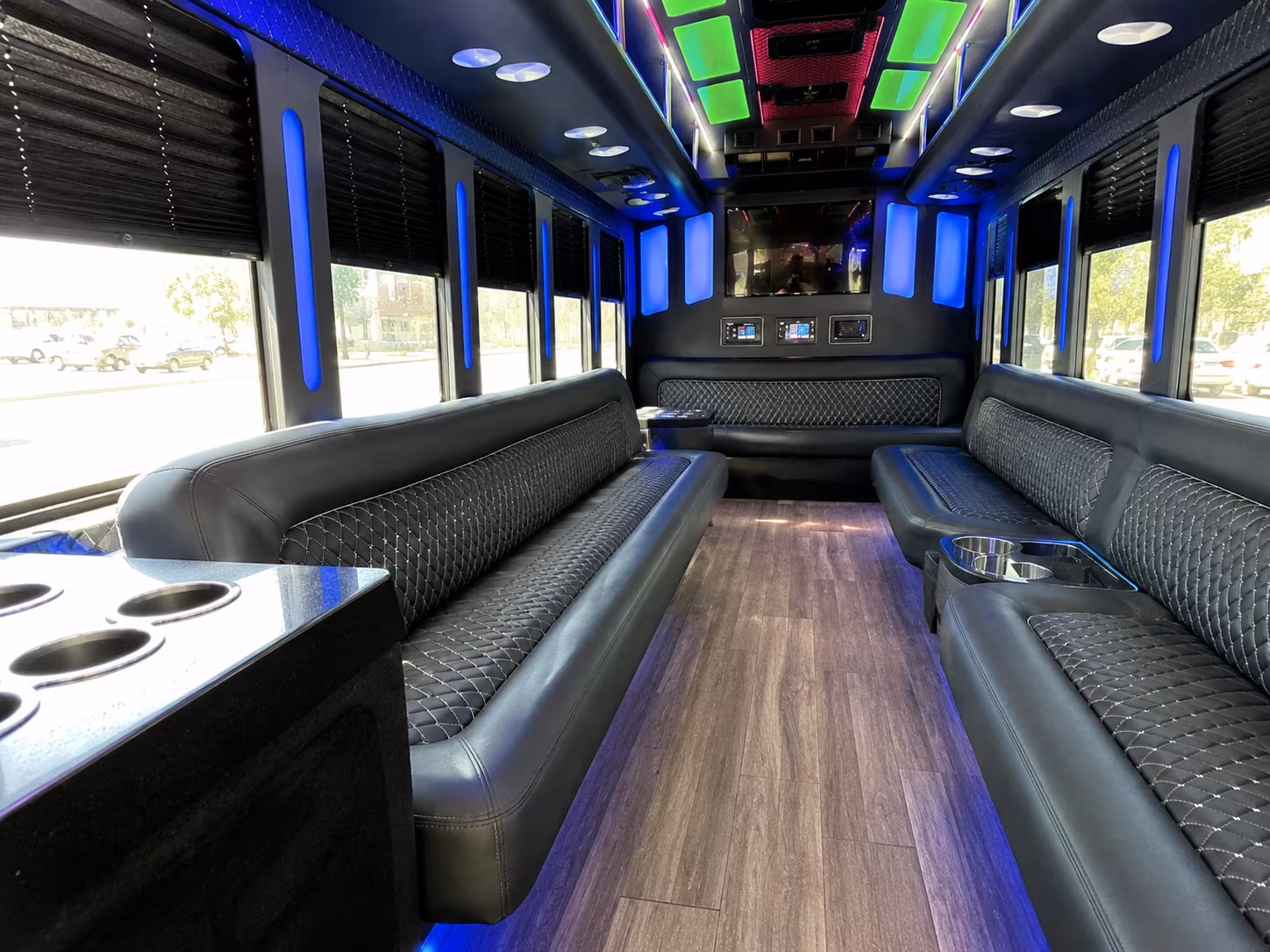 linden 15 passenger party bus inside