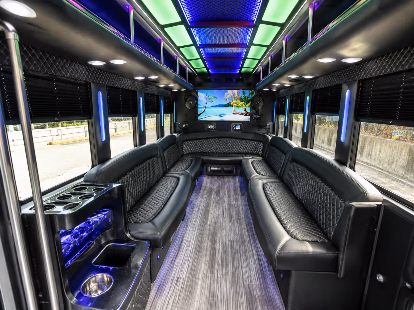 linden 18 passenger party bus inside