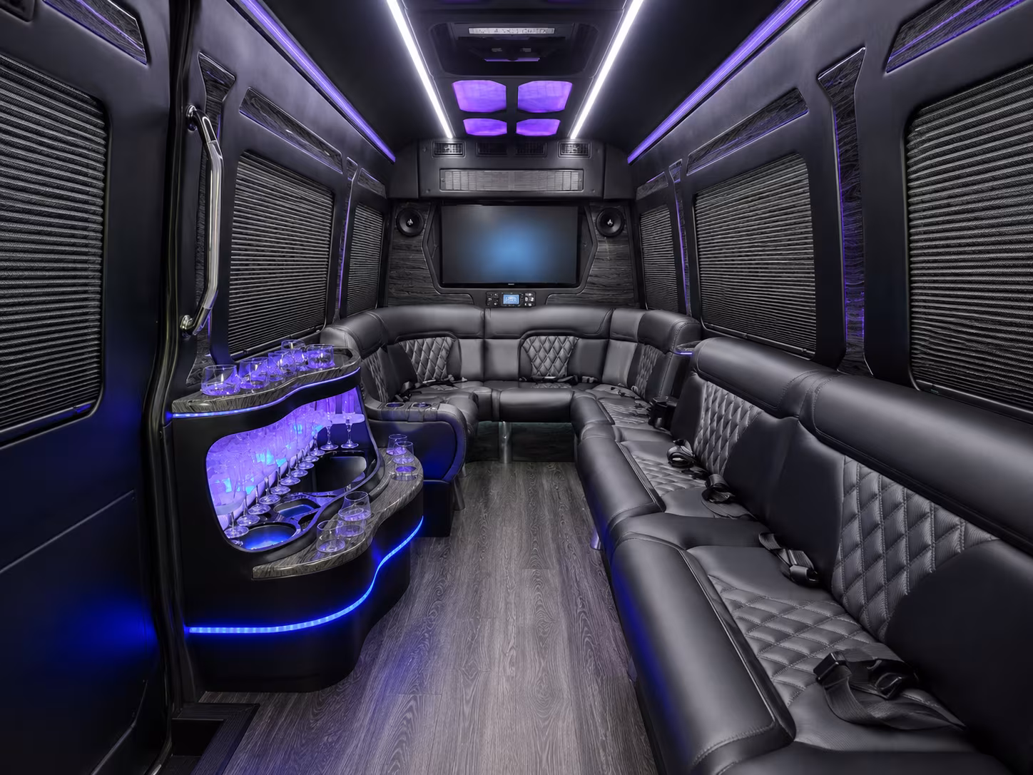 linden 18 passenger party bus interior