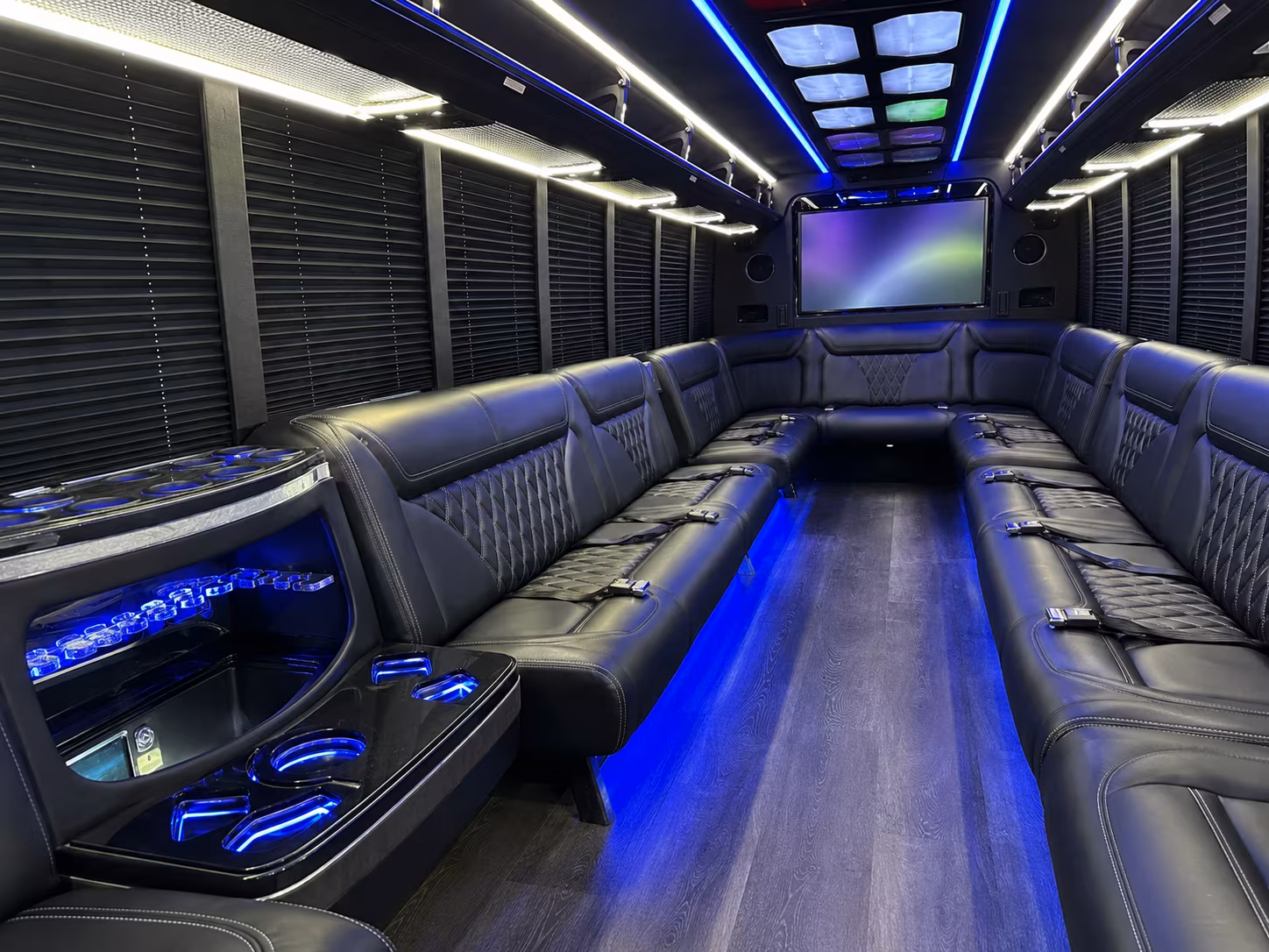 linden 20 passenger party bus inside