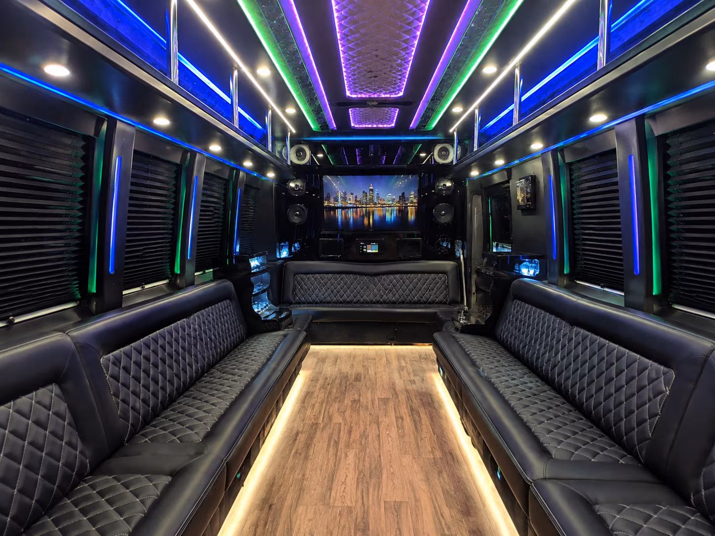 linden 25 passenger party bus interior