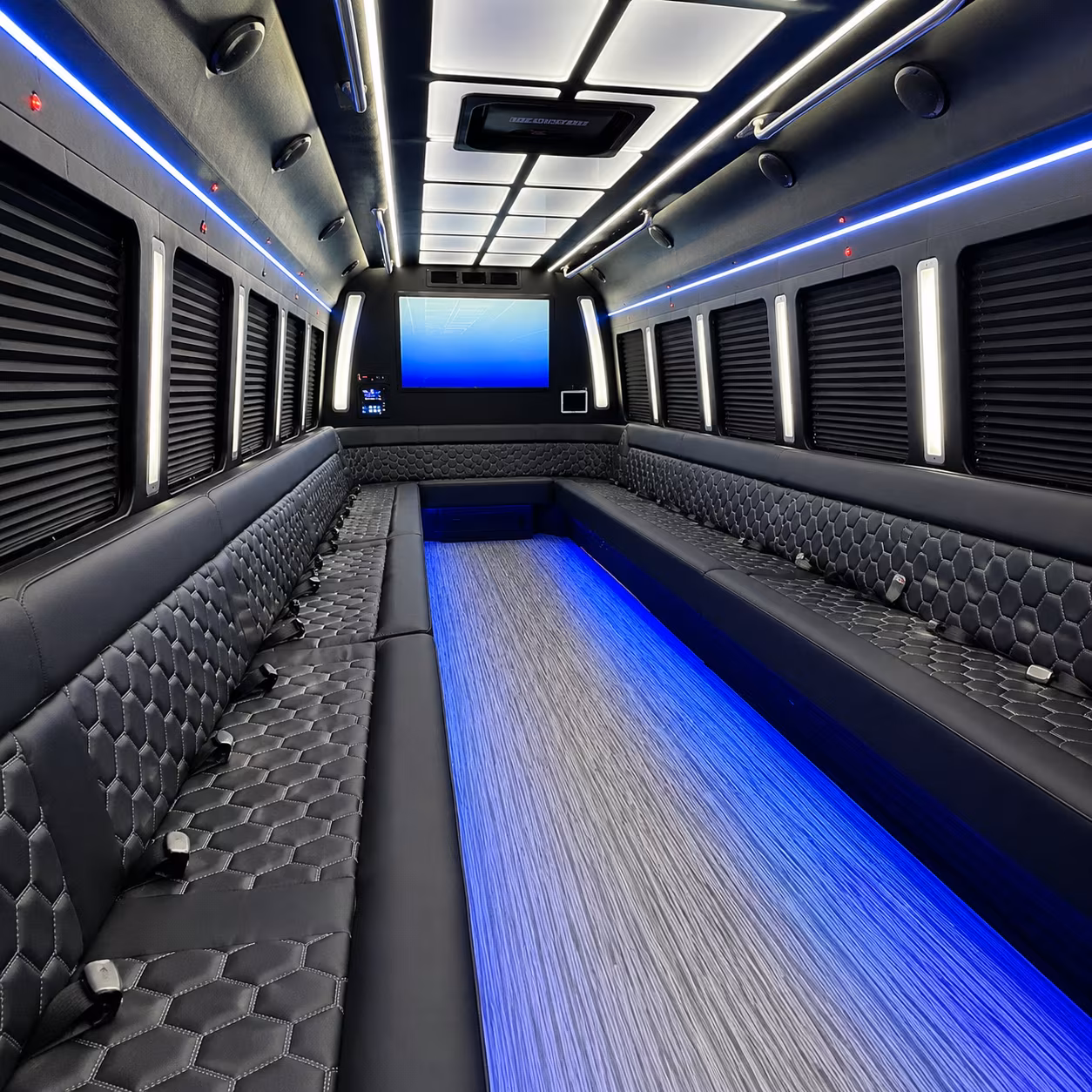 linden 50 passenger party bus inside